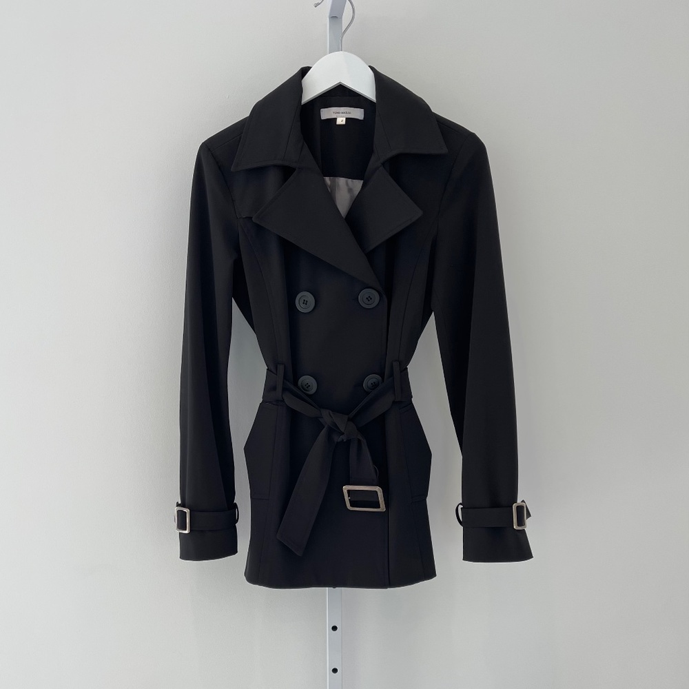 YUMI MAZAO BLACK TRENCH SANSON PODIUM JACKET SIZE 3 / L